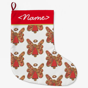 Anpassade Red Guardian Angel Stocking Stor Julstrumpa