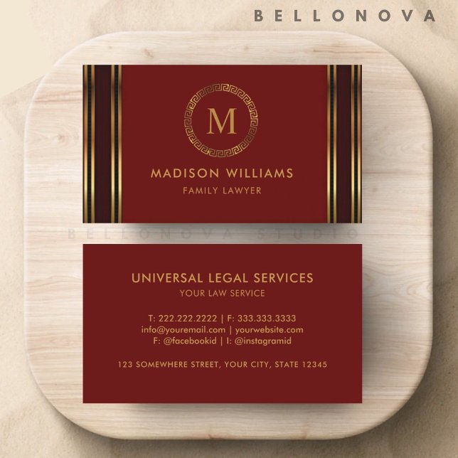 Anpassade Red Maroon Guld Professionell Visitkort (Customizable Red Maroon Gold Professional Business Card)