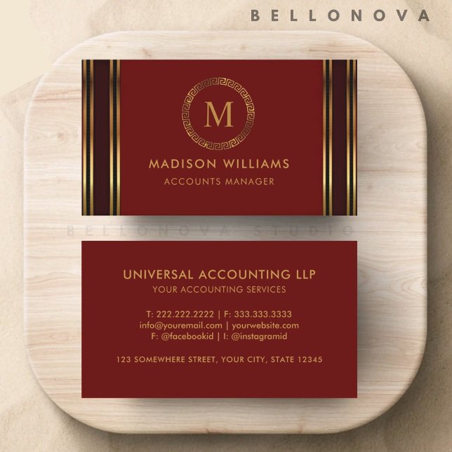 Anpassade Red Maroon Guld Professionell Visitkort (Customizable Red Maroon Gold Professional Business Card)