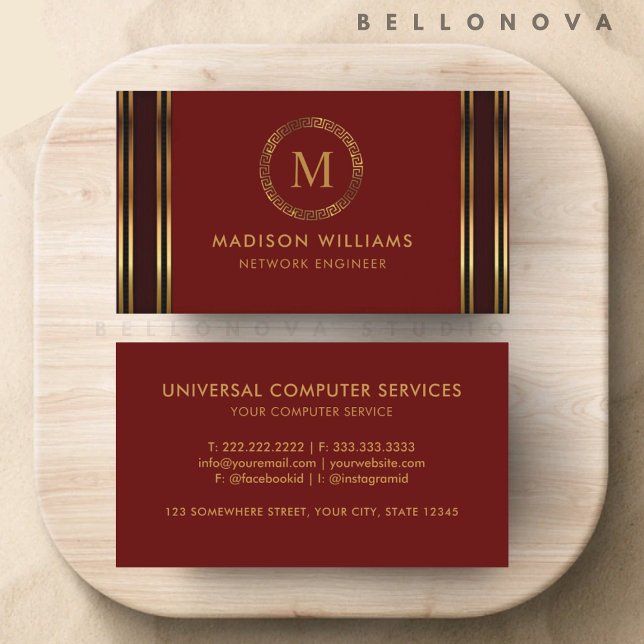 Anpassade Red Maroon Guld Professionell Visitkort (Customizable Red Maroon Gold Professional Business Card)
