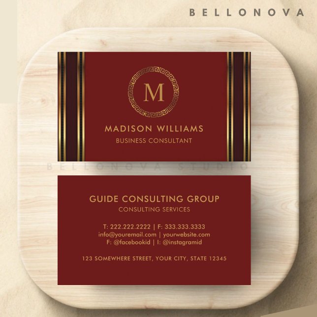 Anpassade Red Maroon Guld Professionell Visitkort (Customizable Red Maroon Gold Professional Business Card)