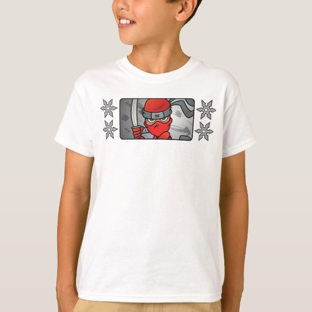 Anpassade Red Ninja och Throwing Stars Design T Shirt (Framsida)