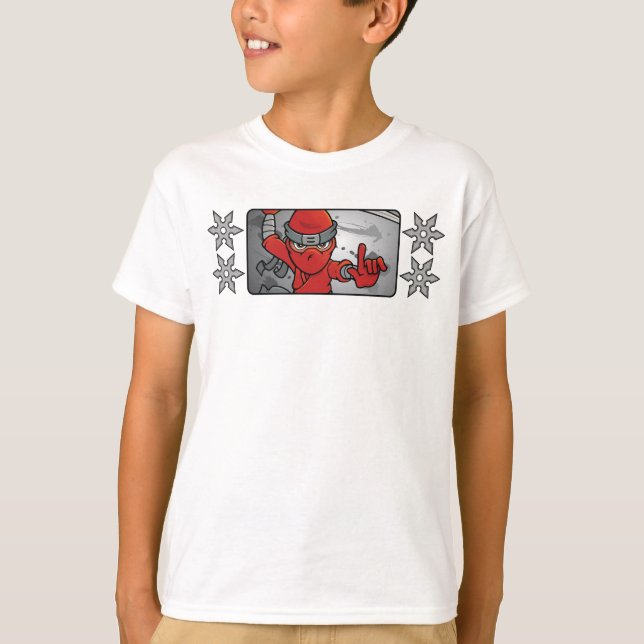 Anpassade Red Ninja och Throwing Stars Design T Shirt (Framsida)