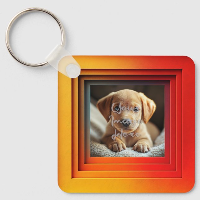 Anpassade Red Orange Sunset Gradient Ram Nyckelring (Framsida)