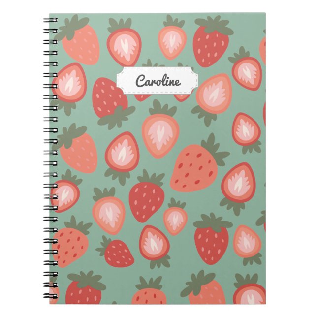 Anpassade Red Strawberry Seamless Mönster Anteckningsbok (Framsidan)