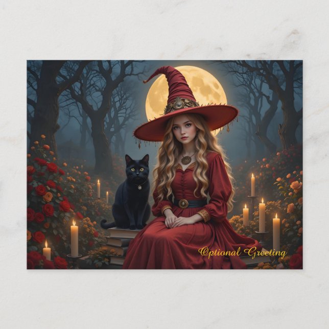 Anpassade Red Witch och Familiar Post Card Vykort (Framsida)