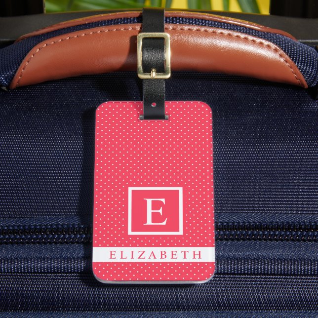 Anpassade Reddiska Rosa White Polka Dot Bagagebricka (Framsida Insitu 2)
