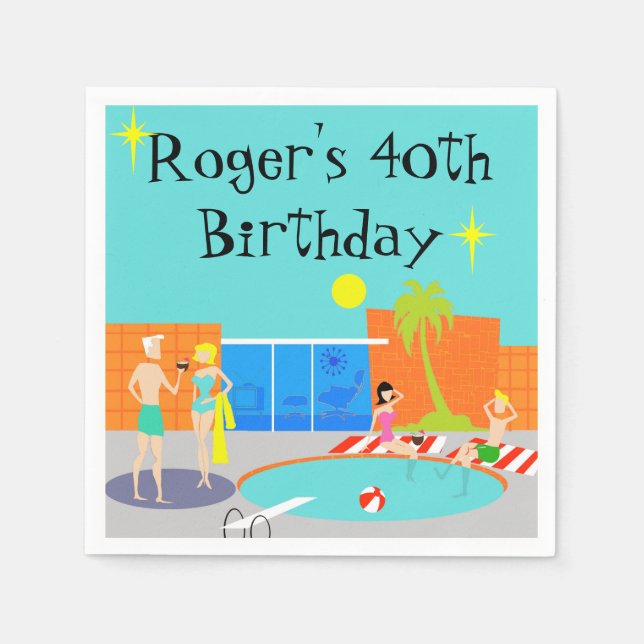 Anpassade Retro Bassäng Party engångservetter Pappersservett (Framsidan)