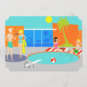 Anpassade Retro Bassäng Party-inbjudan Inbjudningar