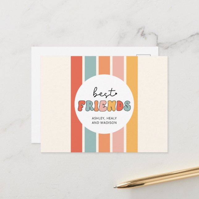 Anpassade Retro Bästa Vänner BFFs Söta Presenter Vykort (Fram/Back In Situ)