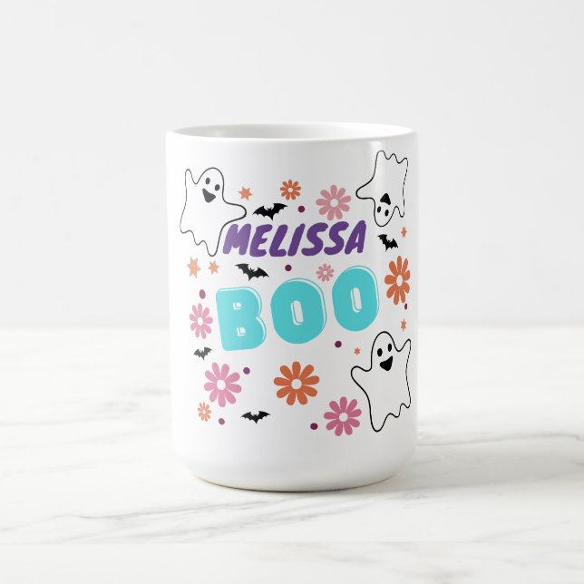 Anpassade Retro Boo Halloween Blommigt Design Kaffemugg (Center)