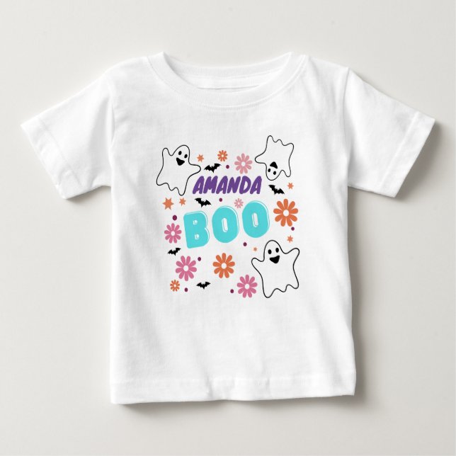 Anpassade Retro Boo Halloween Blommigt Design T Shirt (Framsida)