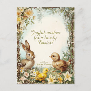 Anpassade 🐇 Retro Bunny & Chicks Delight Helg Vykort