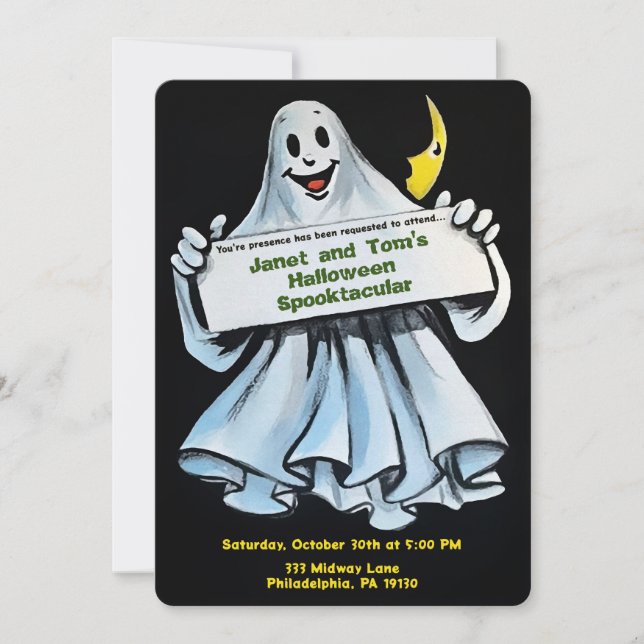 Anpassade Retro Halloween Ghost Inbjudningar (Framsida)