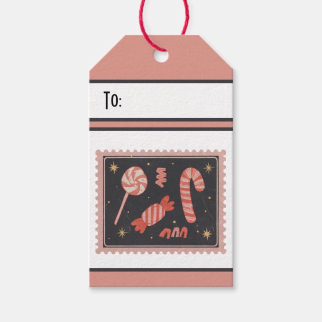 Anpassade Retro Pappersstämpel Jul Helg Godis Presentetikett (Framsidan)