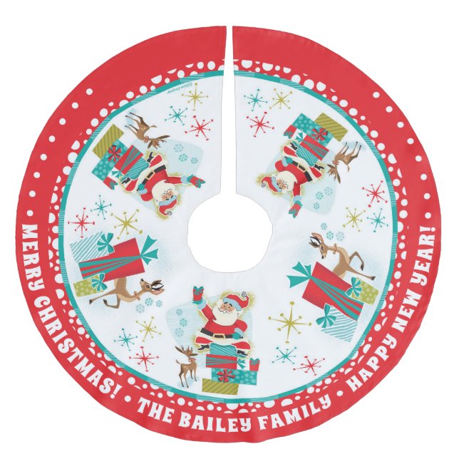 Anpassade Retro Santa with presentfts Julgransmatta Borstad Polyester (Framsidan)