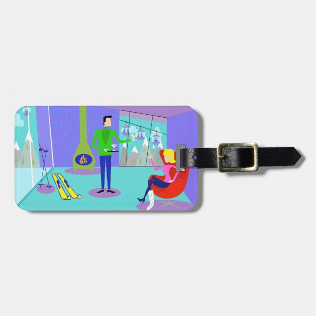 Anpassade Retro Ski Vacation Luggage Tag Bagagebricka (Horisontell Framsida)