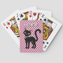 Anpassade Retro Svart Katt Rosa Spelkort