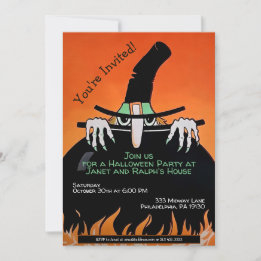 Anpassade Retro Witch Halloween Inbjudan