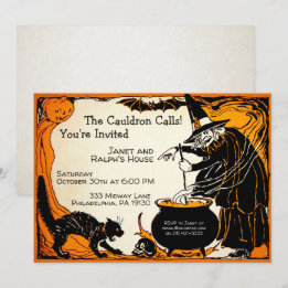 Anpassade Retro Witch Halloween-inbjudan Inbjudningar