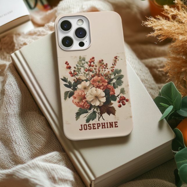 Anpassade Retroblommor Hawthorn iPhone 14 Tufft Sk (birthday gift for women, christmas gift for her, graduation gift for women, gift for mom, grandma)