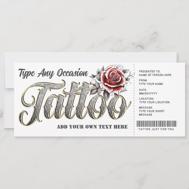 Anpassade Ro Tattoo Gift Certificate Biljett Inbjudningar (Framsida)