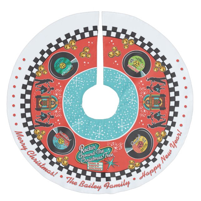 Anpassade Rockin' vid jul Julgransmatta Borstad Polyester (Framsidan)