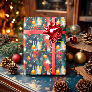 Anpassade röda och gyllene julgransprydnader jul presentpapper