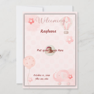 Anpassade Rosa-Baby-Girl-Birth-Notice Inbjudningar