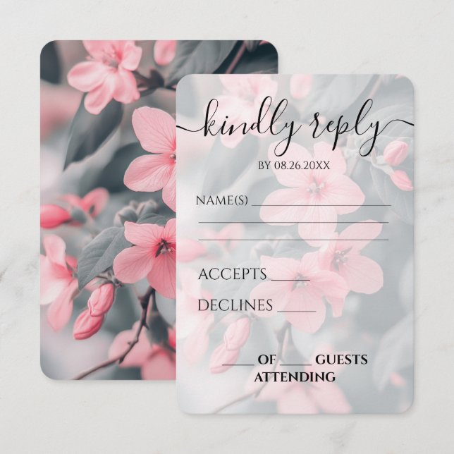 Anpassade Rosa Blommor Gröna Blad Bröllop OSA Kort (Fram/baksida)