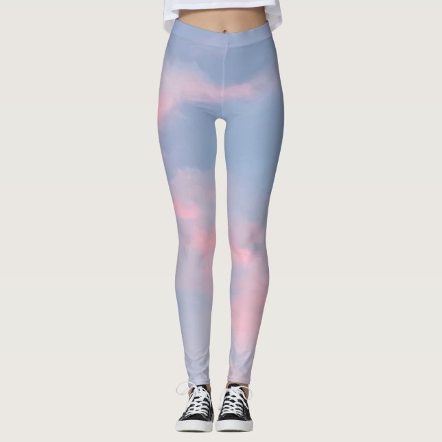 Anpassade Rosa Clouds Leggings (Framsida)