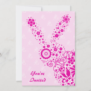 Anpassade Rosa Flower Rabbit Party Inbjudningar