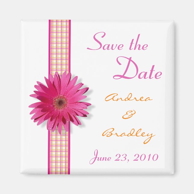 Anpassade Rosa Gerbera Daisy Monogram Magnet (Framsidan)