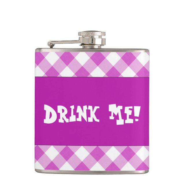 Anpassade Rosa Gingham Drink Me-kolv Fickplunta (Framsidan)