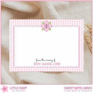 Anpassade Rosa Gingham Flicka Nursery Tack Anteckningskort
