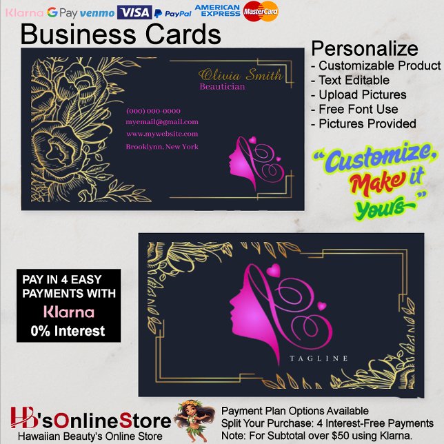 Anpassade Rosa Guld Elegant mall 12 Visitkort (Customizable Pink Gold Elegant Template Business Card 12.)