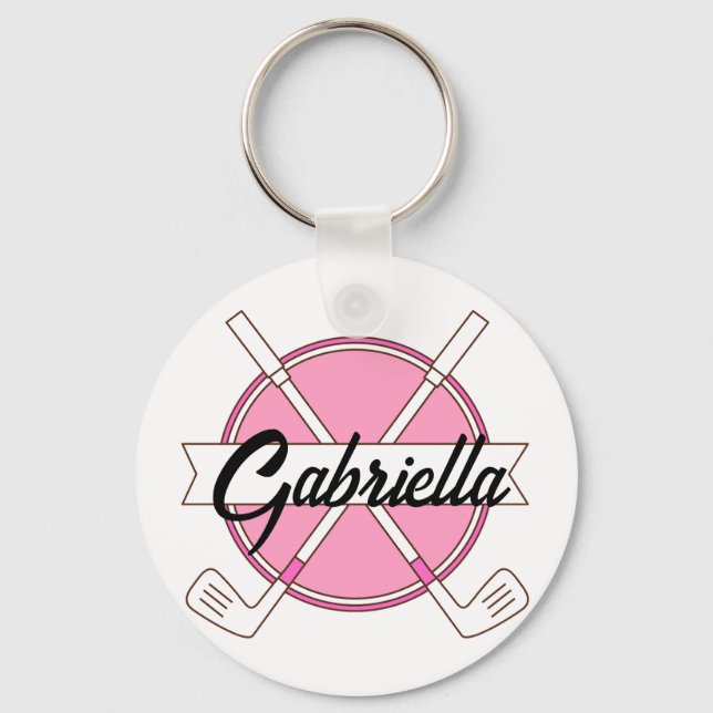 Anpassade rosa personliga golfklubbor monogram nyckelring (Framsida)