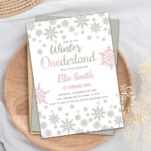 Anpassade Rosa Silver Snowflake Winter Birthday Inbjudningar