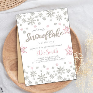 Anpassade Rosa Silver Winter Baby Shower Inbjudningar