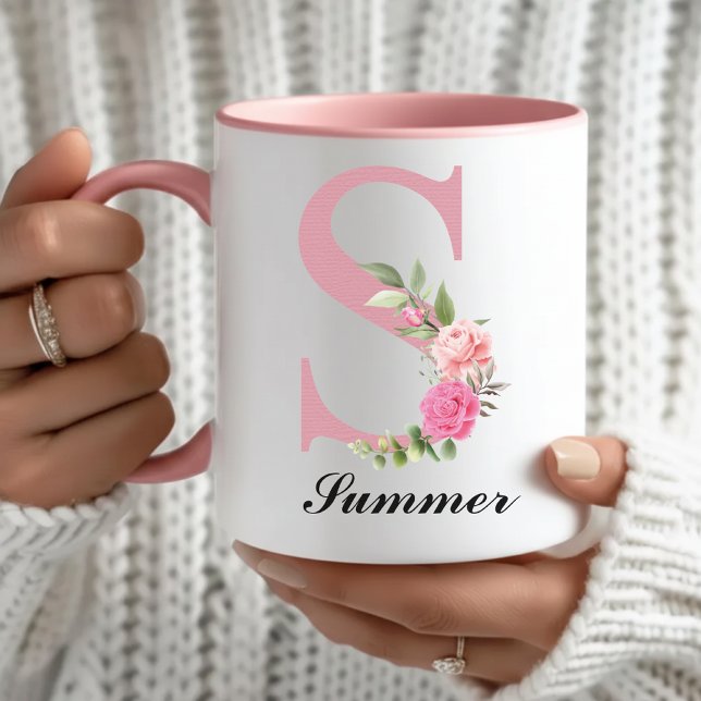 Anpassade rosblommor Keramisk mugg Mors dag-presen (Custom Floral Rose Mug Bridal Shower Gift for Her, Rose Monogram Coffee Mug Bridesmaid Proposal Gift)