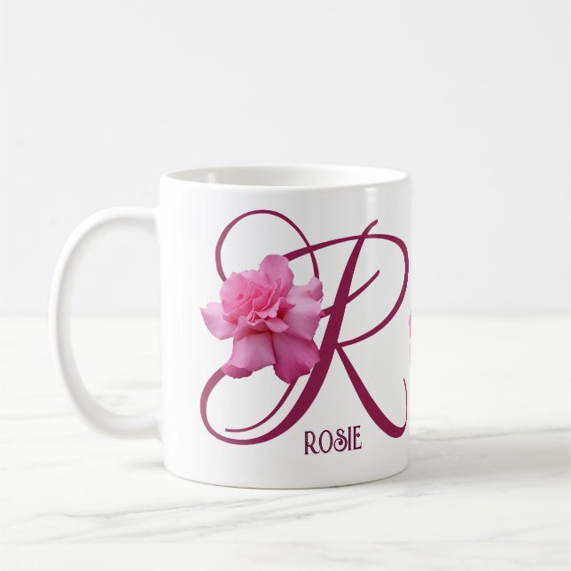 Anpassade Rosie namn rosa ros blommor boho Kaffemugg (Vänster)