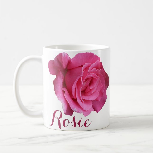 Anpassade Rosie namn rosa ros blommor boho Kaffemugg (Vänster)