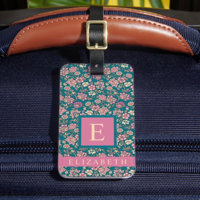 Anpassade Rosor för Blommigt av blåblå Grönt Bagagebricka (Framsida Insitu 2)