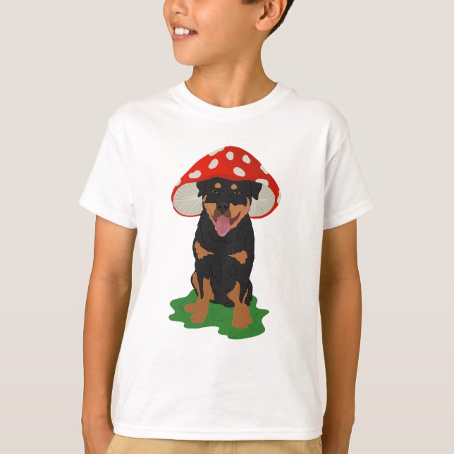Anpassade Rottweiler Mushroom Vår T Shirt (Framsida)
