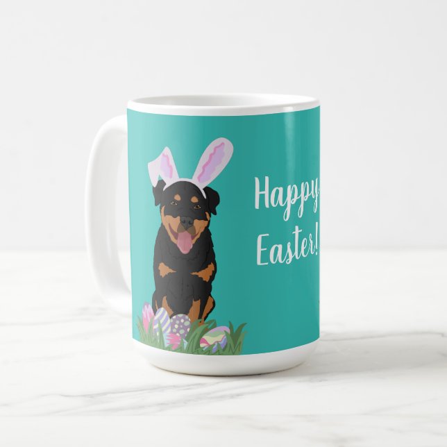 Anpassade Rottweiler Påsk Kaffemugg (Framsida vänster)