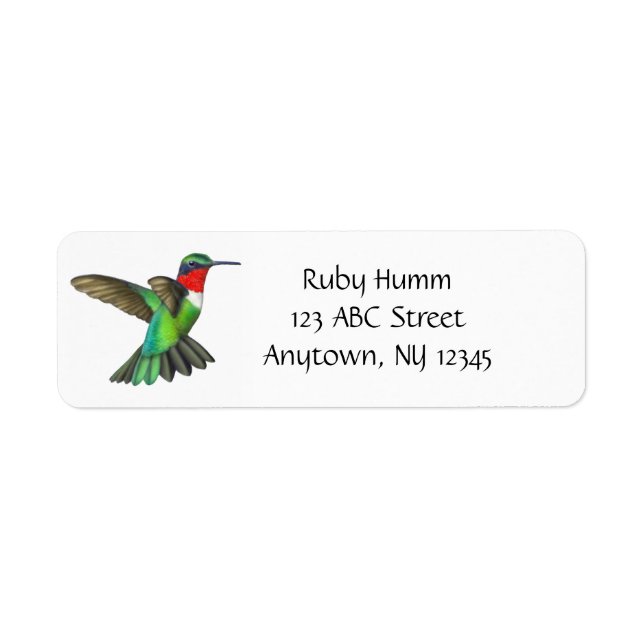 Anpassade Ruby Throated Hummingbird Label Returadress Etikett (Framsidan)