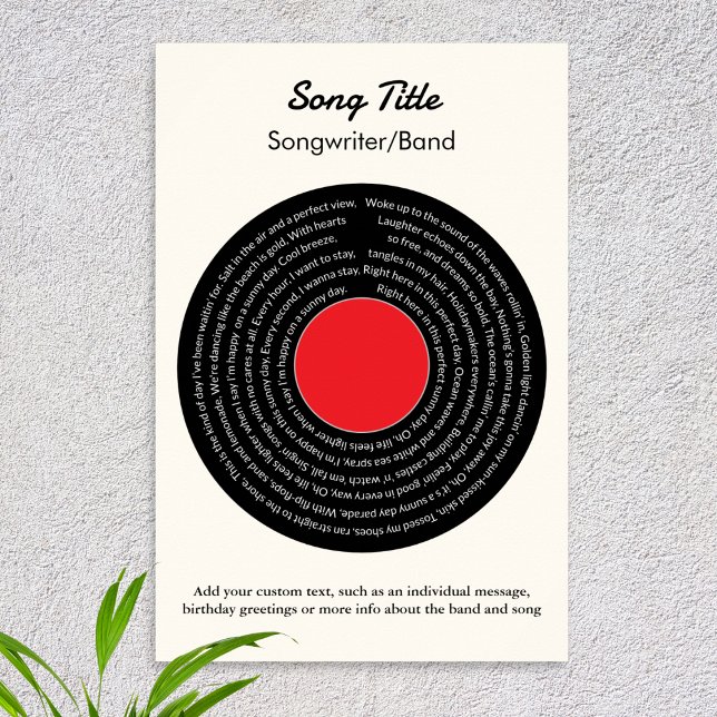 Anpassade sångtexter Retro vinylskiva Poster (This cool retro record poster features your own choice of lyrics, song title, band and footer text)