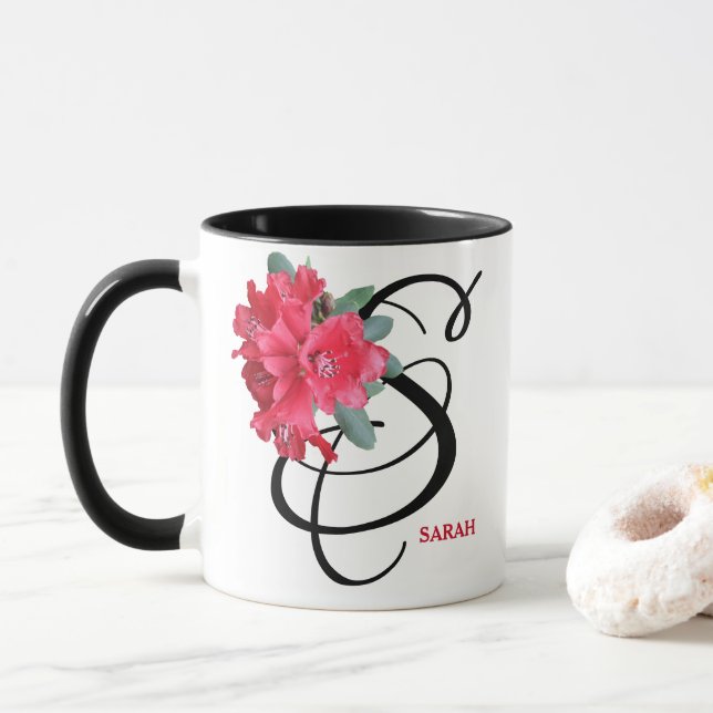 Anpassade SARAH namn söt Red blommigt roligt Mugg (Med munk)