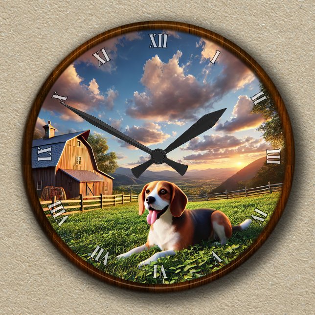 Anpassade Scenia Farmhouse och Beagle Clock Rund Klocka (Skapare uppladdad)
