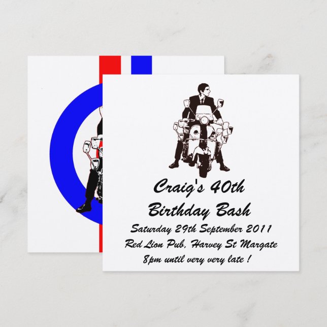 Anpassade Scooter Birthday inbjudan (Fram/baksida)